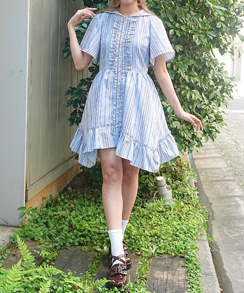 axes femme（アクシーズ ファム） シャツワンピース ストライプ柄 