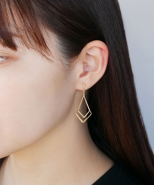イヤリング K10YG ひし形フレームベーシック イヤリング レディースの画像
