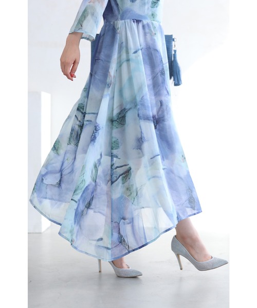 ワンピース 透明感溢れる水彩花シアーベールミディアムワンピース Zozotown Yahoo 店 通販 Yahoo ショッピング