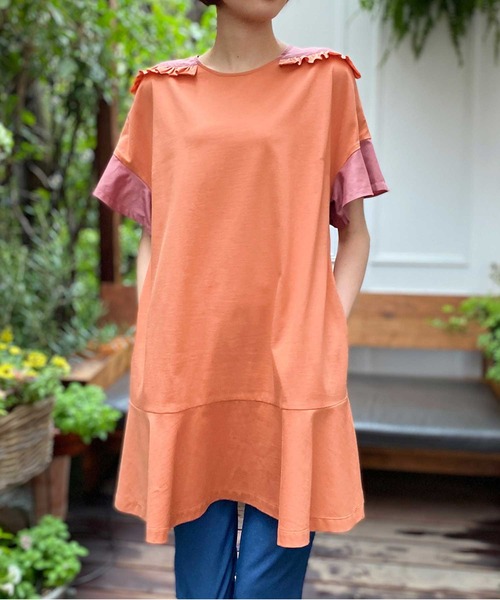 tシャツ フリルデザインチュニック レディース