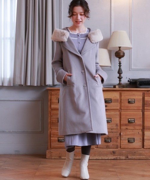 ASTORIA ODIER アウター フードファー付きシングルコート