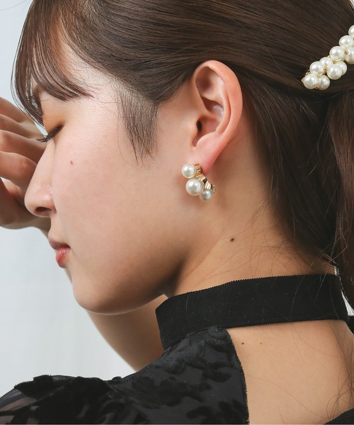 パールスタッドピアス 3連 3連 アクリル パール ピアス スタッドピアス パーティー 結婚式