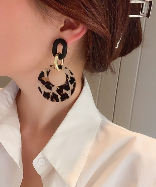 COO+i（クーイ） ピアス ヒョウ柄ドロップピアス レディース