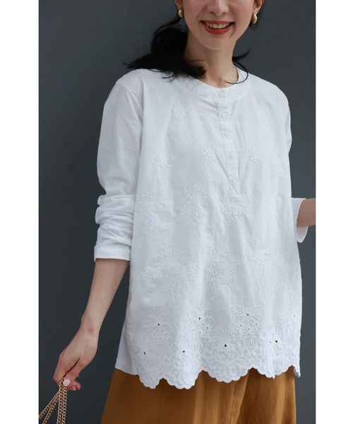 tシャツ 異素材合わせの白花レリーフ刺繍カットソートップス レディース cawaii tシャツ 異素材合わせの白花レリーフ刺繍カットソー