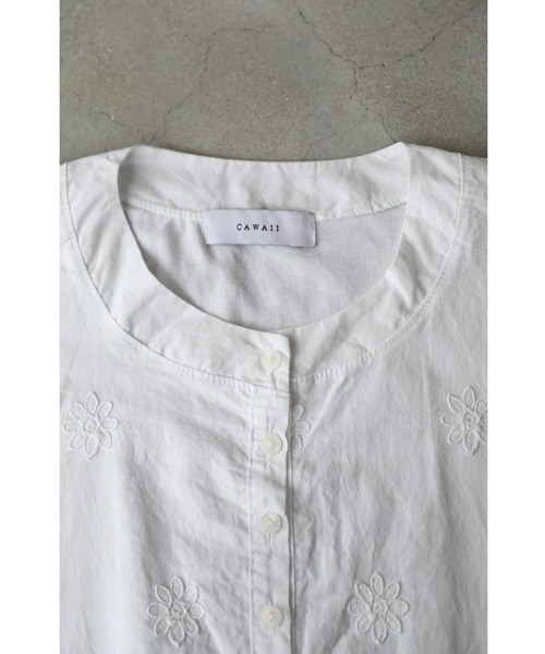 tシャツ 異素材合わせの白花レリーフ刺繍カットソートップス レディース cawaii tシャツ 異素材合わせの白花レリーフ刺繍カットソー