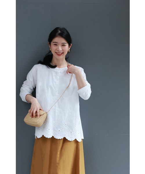 tシャツ 異素材合わせの白花レリーフ刺繍カットソートップス レディース cawaii tシャツ 異素材合わせの白花レリーフ刺繍カットソー
