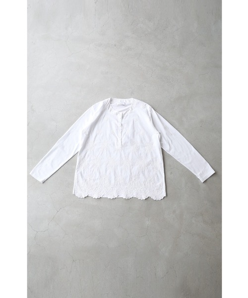 tシャツ 異素材合わせの白花レリーフ刺繍カットソートップス レディース cawaii tシャツ 異素材合わせの白花レリーフ刺繍カットソー