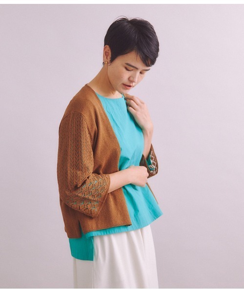 カーディガン Gima Boucle Knit 透かし柄スリーブ 着流しカーディガン レディース