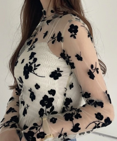 poppy ハイネックシースルートップス　花柄 Swan see-through tops (High / Crew neck) – POPPY