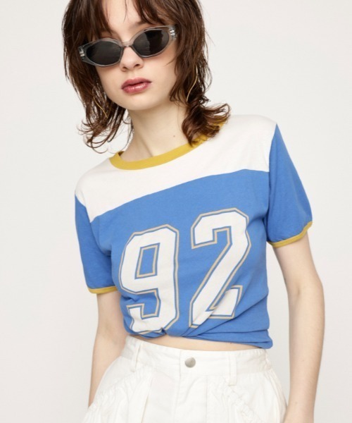 tシャツ ナンバーTee レディース ナンバー ロゴ プリント パワショル リンガー Tシャツ[品番