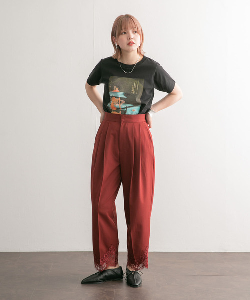 KBF（ケービーエフ） パンツ レースヘムクロップドパンツ レディース