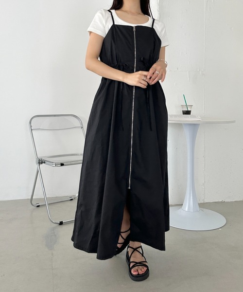 CLEA ワンピース 夏 フロントジップナイロンキャミワンピース