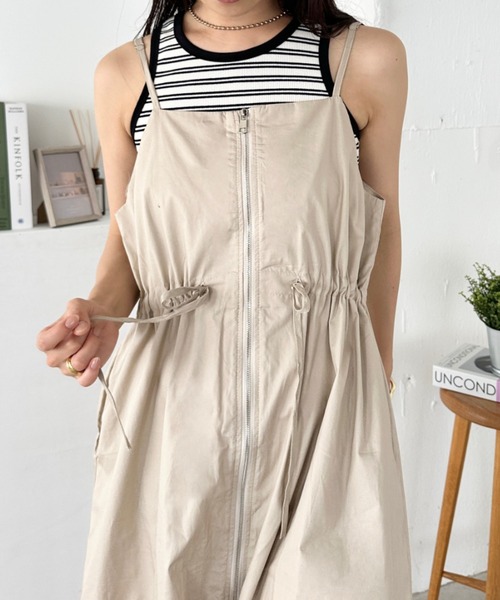 CLEA ワンピース 夏 フロントジップナイロンキャミワンピース