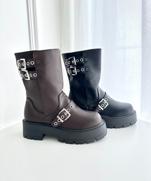 ★Hobbs London★ エフィー レザー バイカー ブーツ Loueme ブーツ ダブルベルトバイカーブーツ レディース