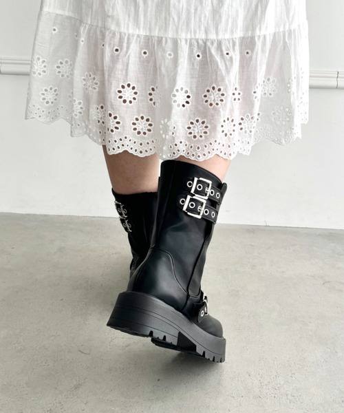 ★Hobbs London★ エフィー レザー バイカー ブーツ Loueme ブーツ ダブルベルトバイカーブーツ レディース