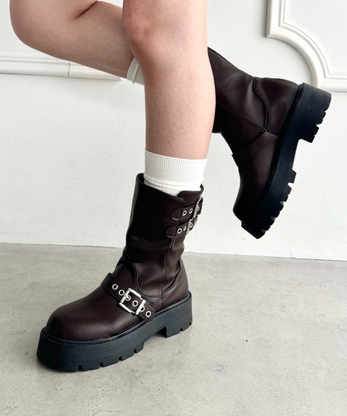 ★Hobbs London★ エフィー レザー バイカー ブーツ Loueme ブーツ ダブルベルトバイカーブーツ レディース