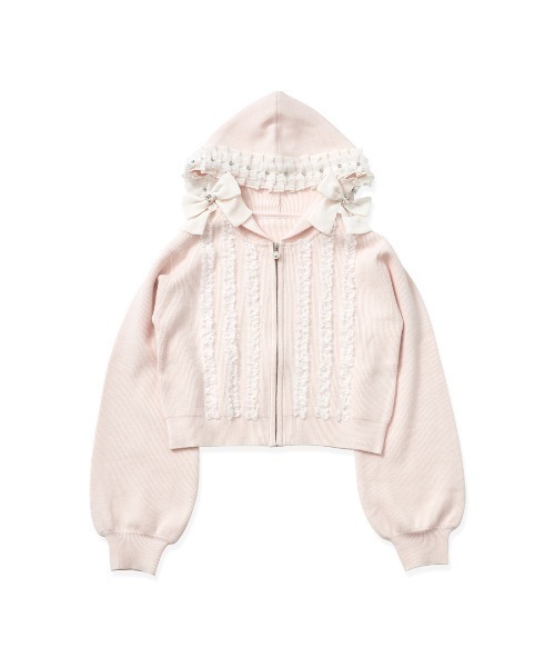 パーカー Ribbon ＆ lace ruffle headdress hoodie ニット レディース