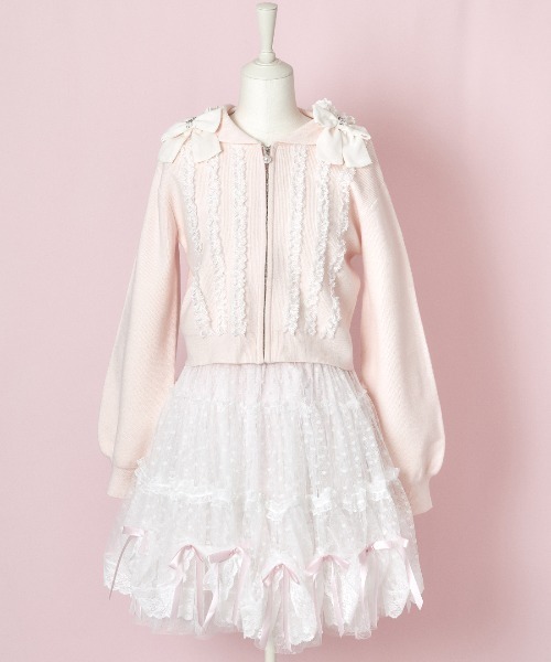 mellfy memory（メルフィーメモリー） パーカー Ribbon ＆ lace ruffle