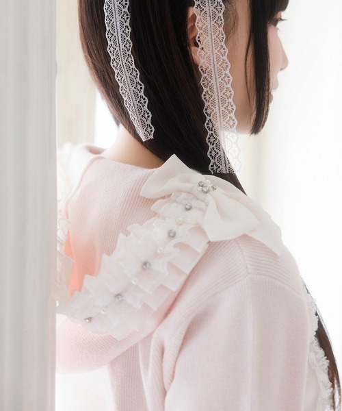 mellfy memory（メルフィーメモリー） パーカー Ribbon ＆ lace ruffle