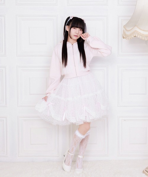 mellfy memory（メルフィーメモリー） パーカー Ribbon ＆ lace ruffle