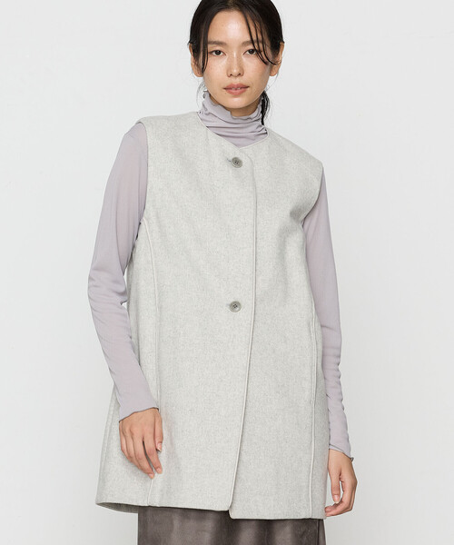 ベスト ジレ やわらかメルトン ノーカラージレ レディース Gabardine K.T ベスト ジレ やわらかメルトン ノーカラージレ