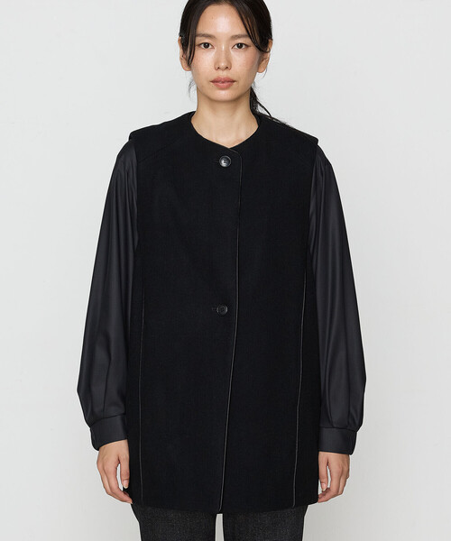 ベスト ジレ やわらかメルトン ノーカラージレ レディース Gabardine K.T ベスト ジレ やわらかメルトン ノーカラージレ