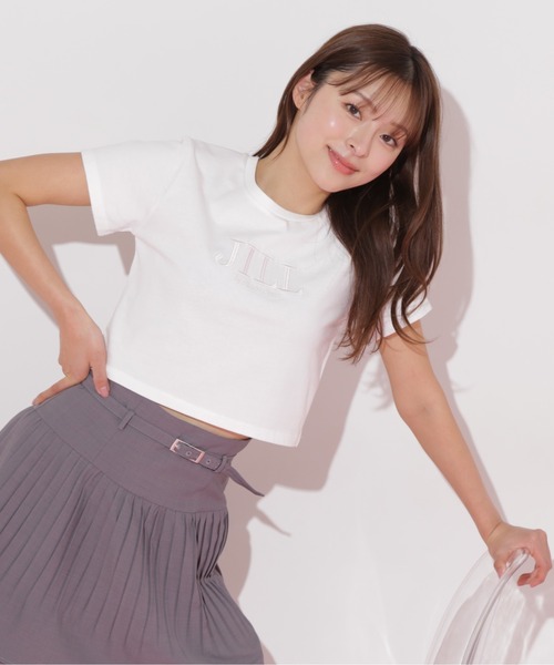 ショート丈刺繍ロゴTシャツオーガニックコットン JILL by STUART tシャツ ショート丈刺繍ロゴTシャツ