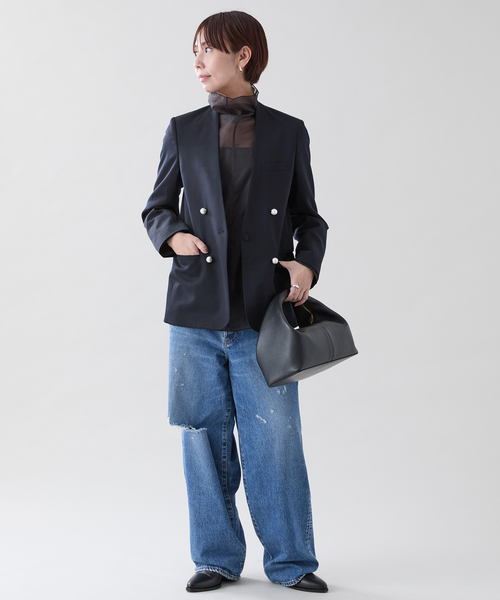 CINOH（チノ） ジャケット ノーカラージャケット （チノ）Black Formal