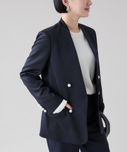 CINOH（チノ） ジャケット ノーカラージャケット （チノ）Black Formal