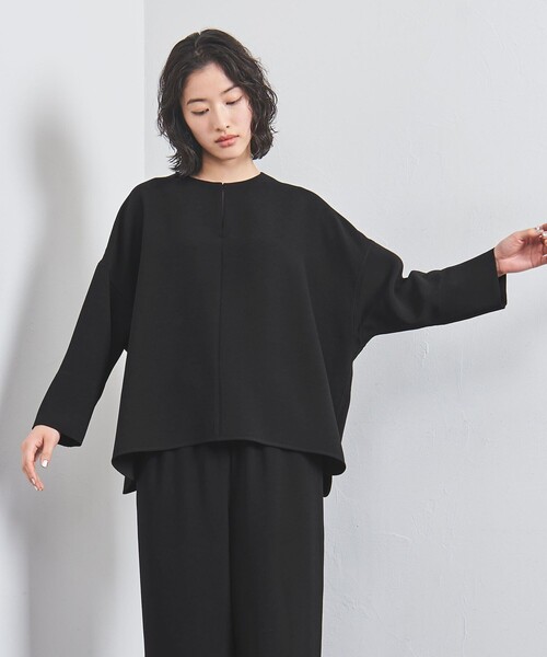 ブラウス シャツ COMFY スリットノーカラー プルオーバー -吸水速乾 UVカット ウォッシャブル- レディース