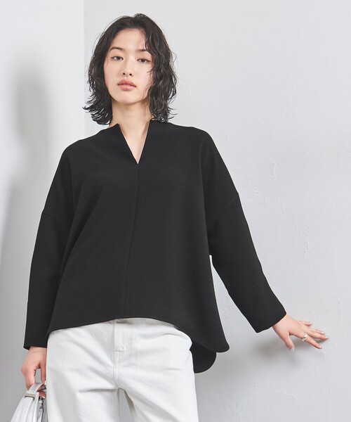 ブラウス シャツ COMFY スリットノーカラー プルオーバー -吸水速乾 UVカット ウォッシャブル- レディース
