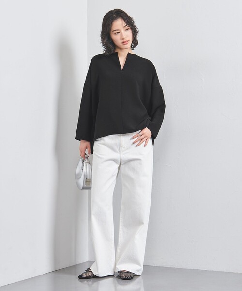 ブラウス シャツ COMFY スリットノーカラー プルオーバー -吸水速乾 UVカット ウォッシャブル- レディース
