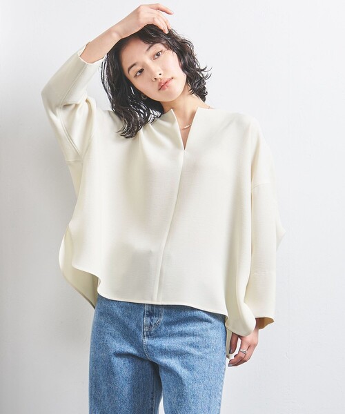 ブラウス シャツ COMFY スリットノーカラー プルオーバー -吸水速乾 UVカット ウォッシャブル- レディース