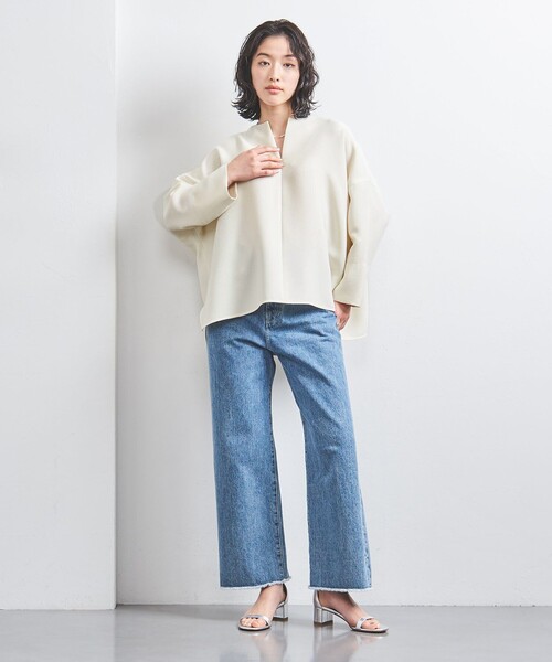 ブラウス シャツ COMFY スリットノーカラー プルオーバー -吸水速乾 UVカット ウォッシャブル- レディース