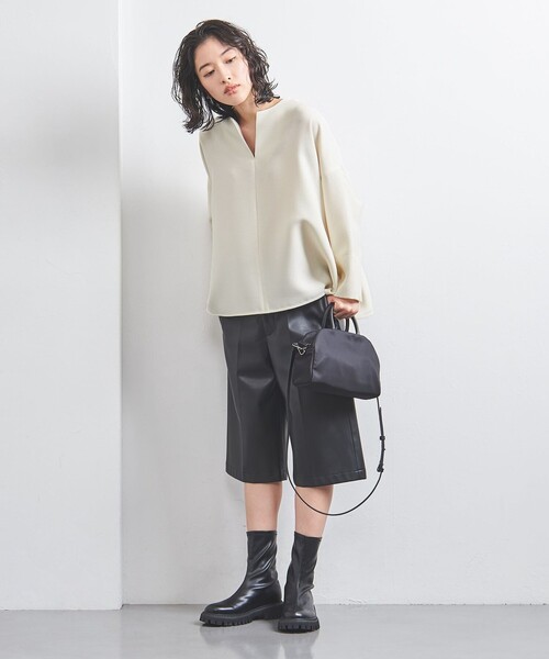 ブラウス シャツ COMFY スリットノーカラー プルオーバー -吸水速乾 UVカット ウォッシャブル- レディース