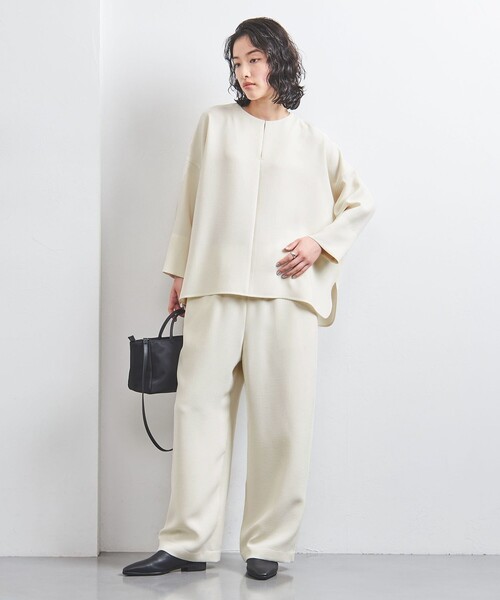 ブラウス シャツ COMFY スリットノーカラー プルオーバー -吸水速乾 UVカット ウォッシャブル- レディース