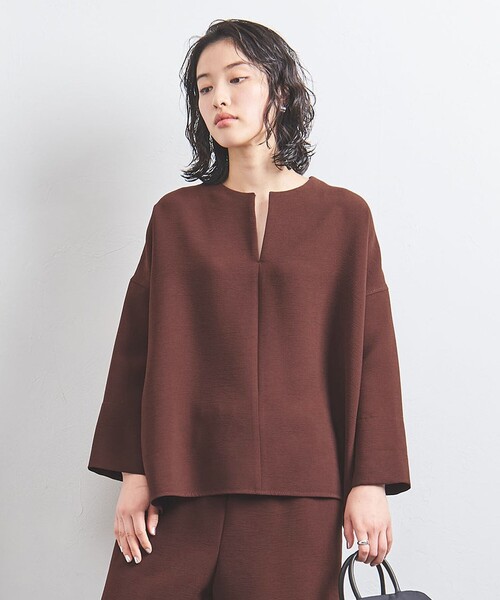 ブラウス シャツ COMFY スリットノーカラー プルオーバー -吸水速乾 UVカット ウォッシャブル- レディース