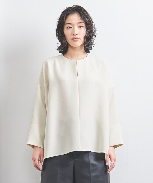 ブラウス シャツ COMFY スリットノーカラー プルオーバー -吸水速乾 UVカット ウォッシャブル- レディース