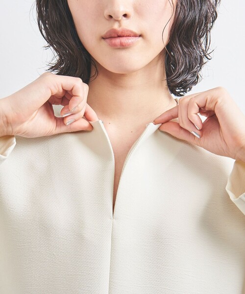 ブラウス シャツ COMFY スリットノーカラー プルオーバー -吸水速乾 UVカット ウォッシャブル- レディース