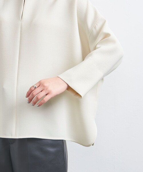ブラウス シャツ COMFY スリットノーカラー プルオーバー -吸水速乾 UVカット ウォッシャブル- レディース