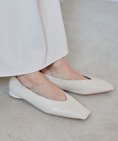 パンプス Mazell / シープレザースクエアフラット「Mazell