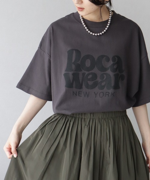 Roca Wear 半袖Tシャツプリントゆったりウォッシュド綿男女兼用 ROCAWEAR tシャツ 「ROCAWEAR/ロカウェア」ロゴプリント 半袖T