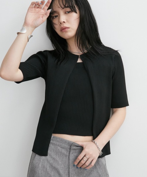 ★美品 AUNT MARIE’S アントマリーズ 黒 半袖 ニット・セーター S Aunt Marie's ニット セーター フェイクレイヤードホック