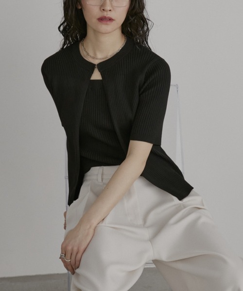 お値下げ可能！ANDMARY 半袖 リブニット トップス ブラック Aunt Marie's（アントマリーズ） サマーニット ニット セーター
