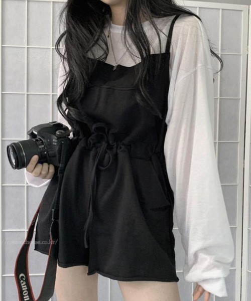 オーバーオール 黒 ブラック ショートパンツS/XL x-girl X Dickies 黒 オーバーオールショートパンツ サイズ2