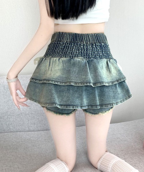 d.i.a. デニムフリルミニスカート REMUR スカート 夏 リボンデニムフリルミニスカート インナーパンツ