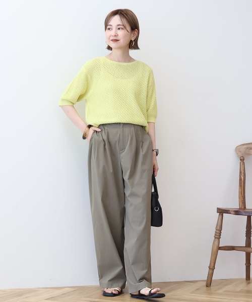 KURASHI & Trips PUBLISHING　半袖ニットプルオーバー moment+ ニット セーター メッシュ透かし編みクロップドニット