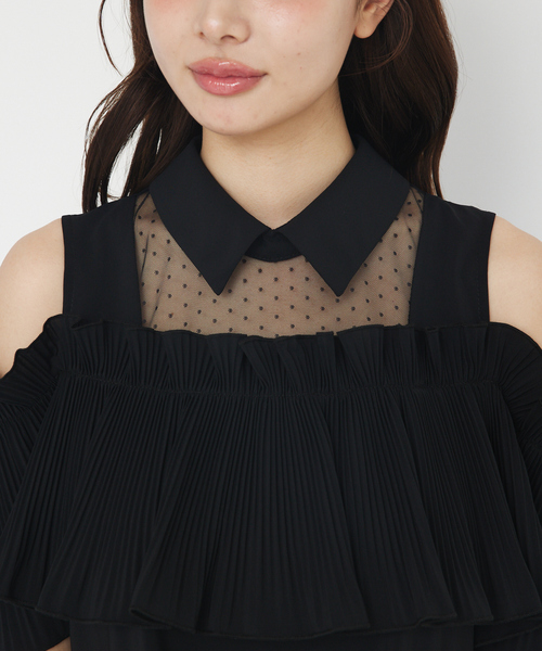 ブラウス シャツ ショルダーオープンプリーツブラウス　シアー　ドット　夏服 レディース SELFIST ブラウス シャツ ショルダーオープンプリーツブラウス
