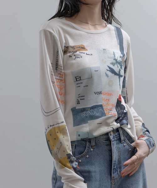 Eimee Law（エイミーロウ） tシャツ コラージュプリント シアー