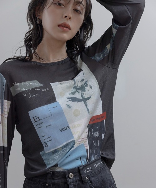 Eimee Law（エイミーロウ） tシャツ コラージュプリント シアー